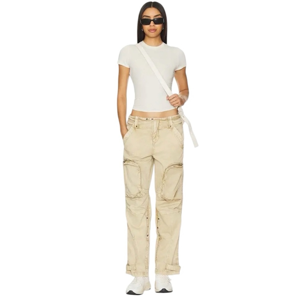 We The Free People Can't Compare Slouch Pant Cargo Small NWT Beige Tan Boho - Picture 4 of 10
